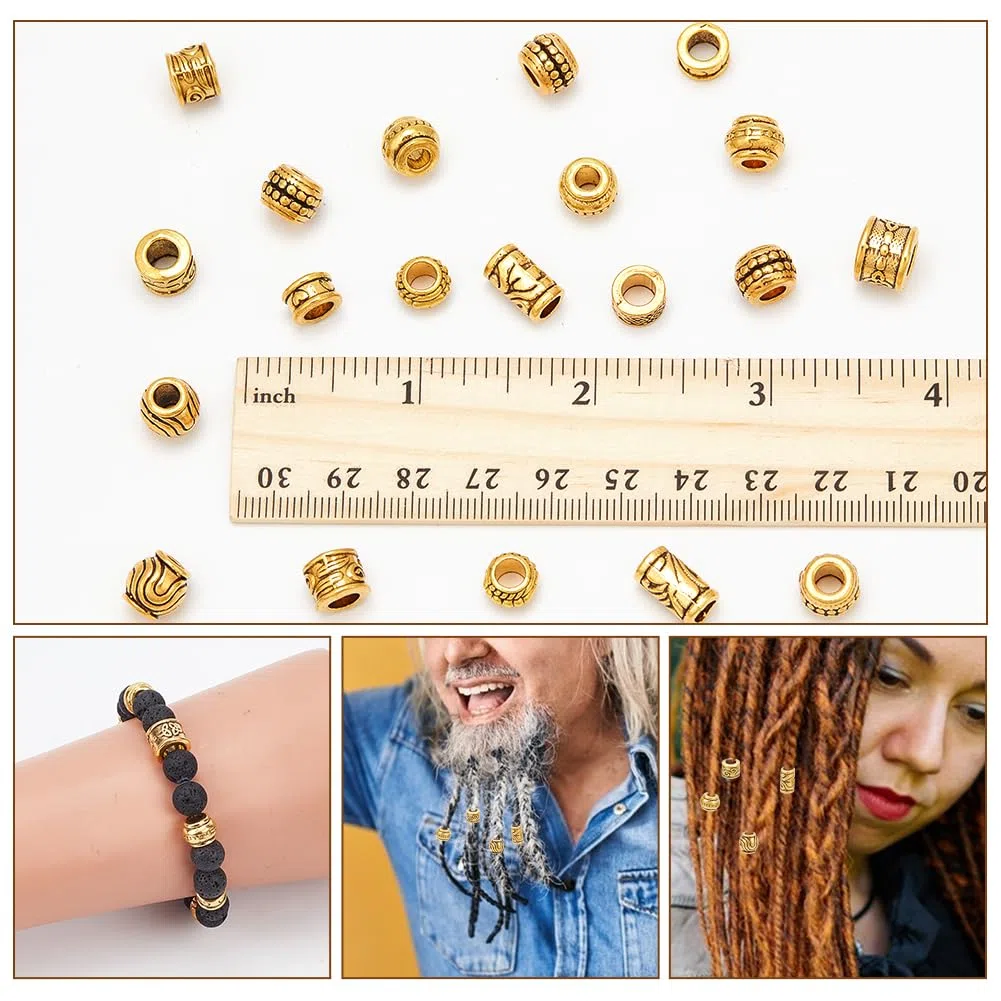 NBEADS 80 pz Perline Europee In Lega, 8 Stili Perline per Capelli Africani Lega Catene Europee Perline per Bracciale Collana Fai Da Te Creazione di Gioielli, Foro Dorato Antico: 5.5-6mm