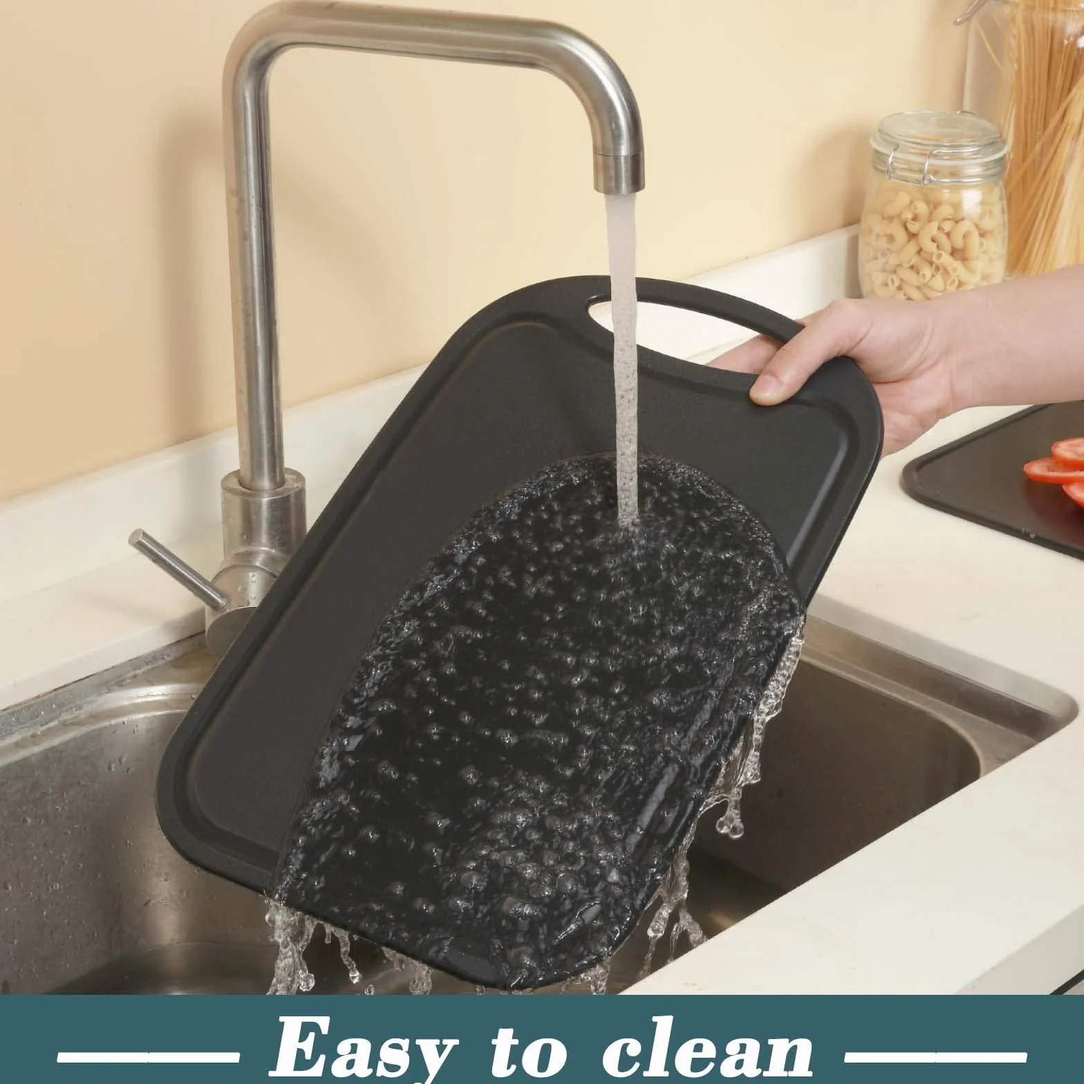 Tagliere da cucina, Hunnycook Set di 3 Tagliere con scanalature per il succo e manici antiscivolo, senza BPA, lavabili in lavastoviglie (nero)