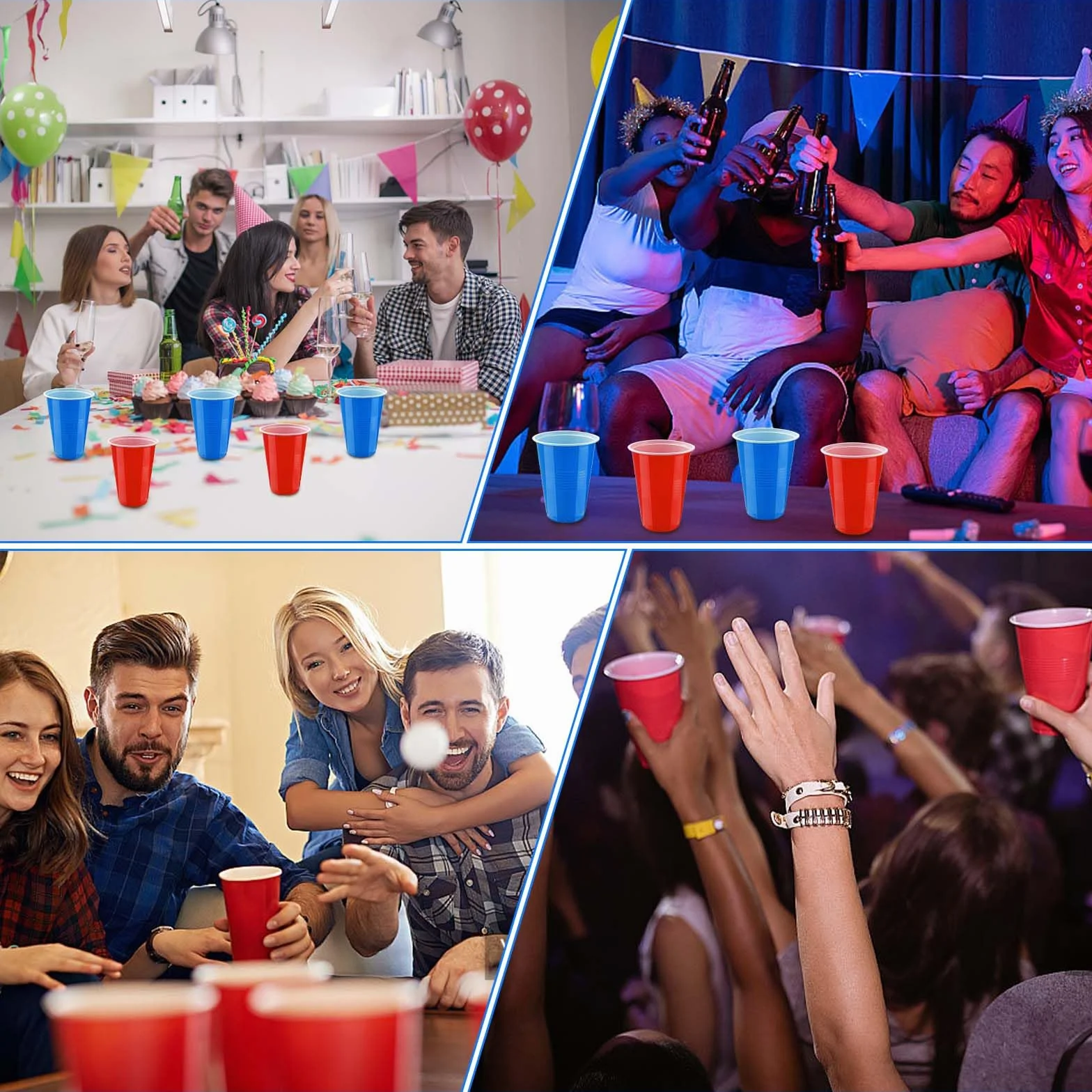 Litimkat Set di Bicchieri da Birra Pong, 100 Bicchieri Beer Pong(500ml) e 12 Palline da P ing Pong, Bicchieri riutilizzabili, per Giochi di bevute, Feste, Compleanni, Festival, Matrimoni, Campeggio