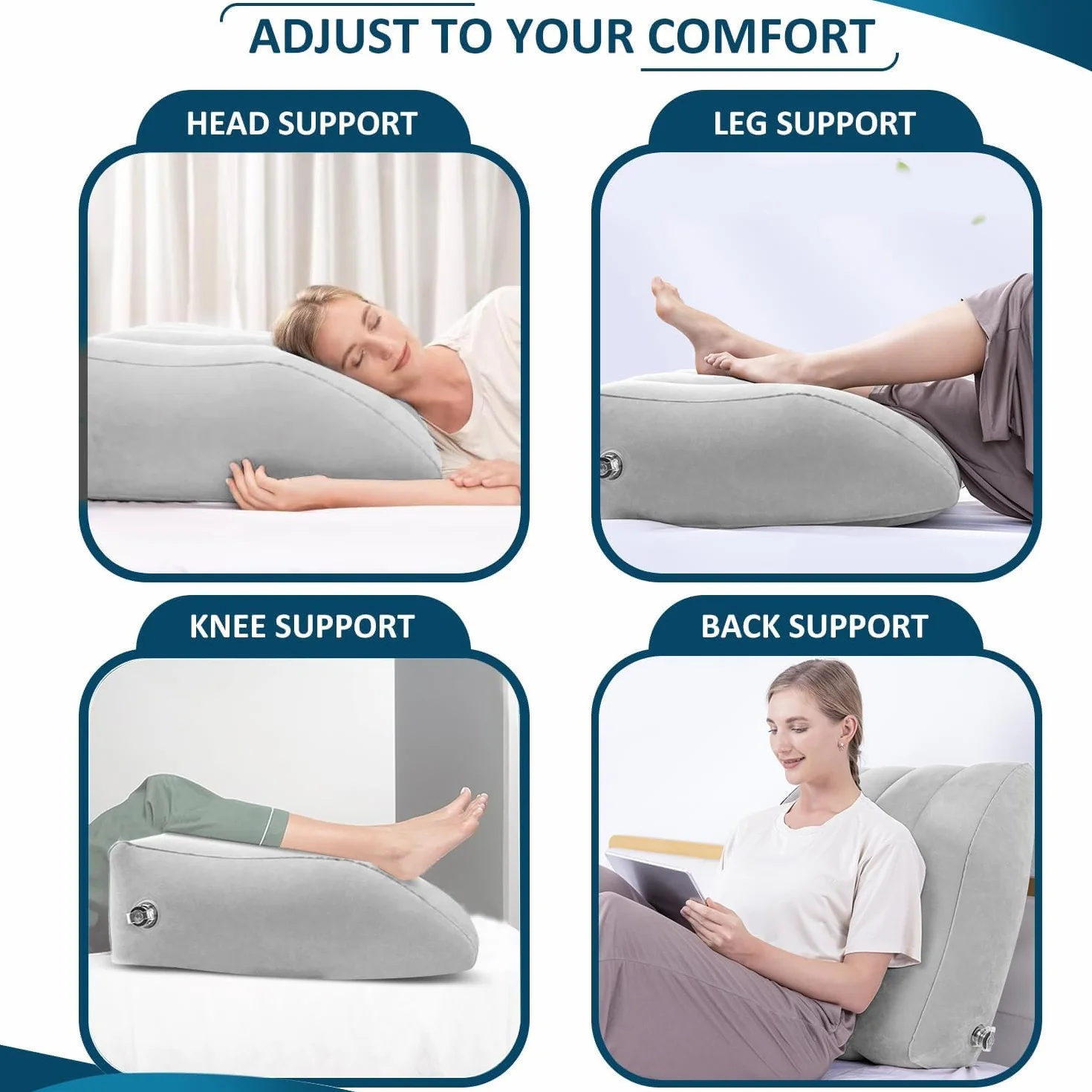 Cuscino Gambe per Dormire Cuscini-Cuscino Lombare Cuscini per Divano-Materassino Campeggio Cuscino da Viaggio Gonfiabile Cuscino Gonfiabile Cuscino Collo Inflazione Deflazione Veloce (Grigio)