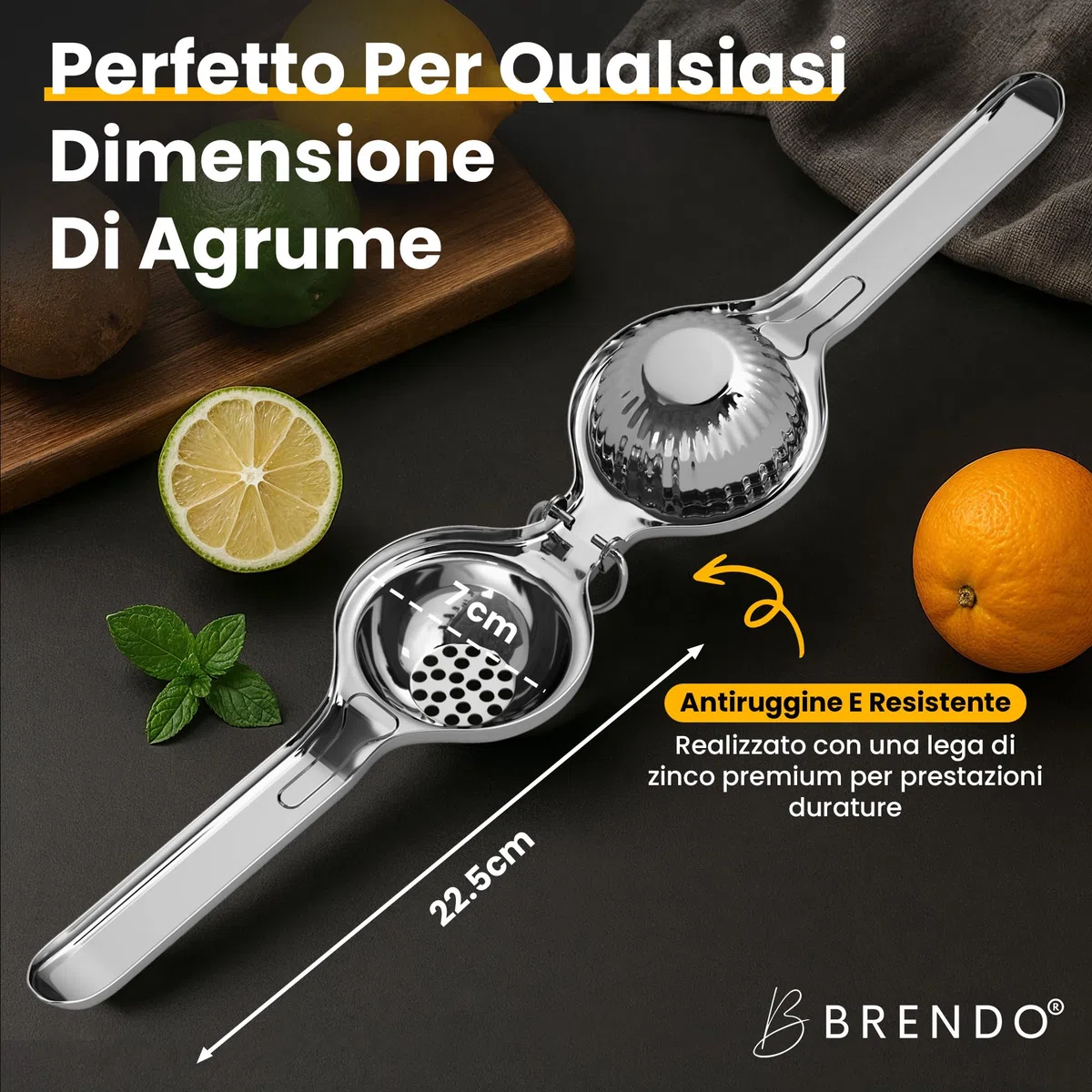 Brendo Spremiagrumi Manuale Premium - Spremi Limone Dimensione Universale perfetta per tutti gli agrumi | Spremi Agrumi massima freschezza e gusto, Spremi Lime lavabile in lavastoviglie, Juicer ideale