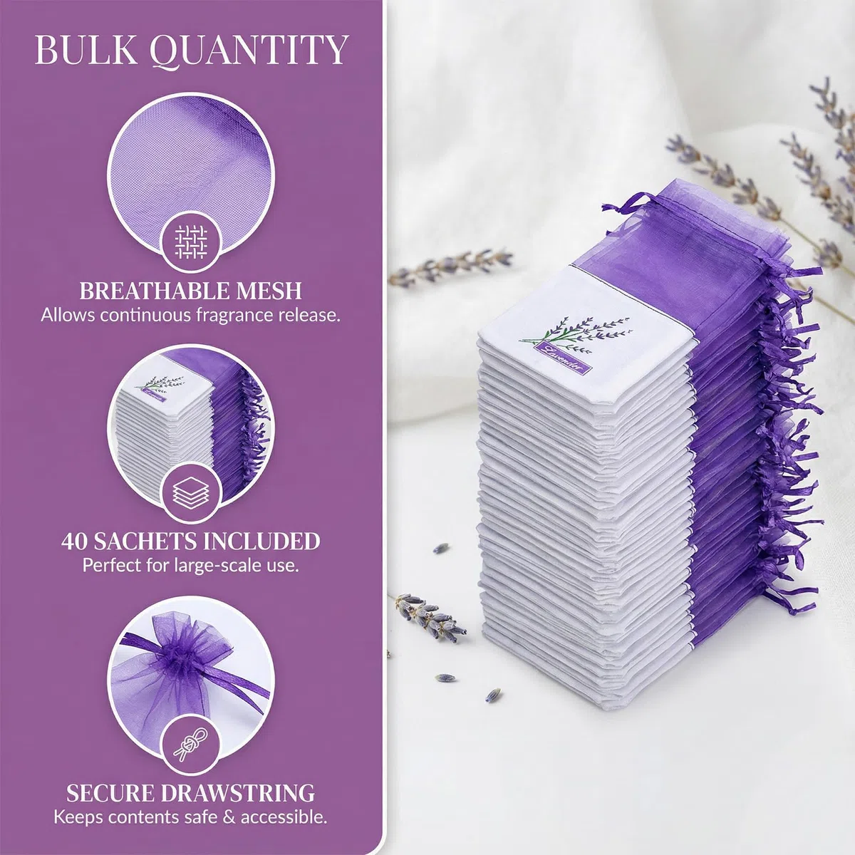 40 Pezzi Sacchetti di LavanDA Profumata Sacchetto per Lavanda Vuoti con Coulisse Sacchetto di LavandaS Vuoti Viola Bustine per Lavand, Spezie ed Erbe Aromatiche