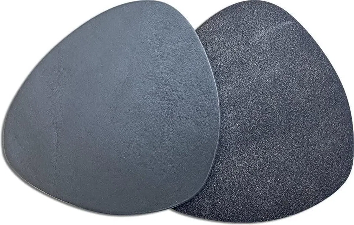 Brute Strength - Sottobicchieri in pelle pieno fiore - Grigio - Semicircolare - 6 pezzi - Sottobicchiere ovale per vetro - Sottobicchieri per bevande - include supporto