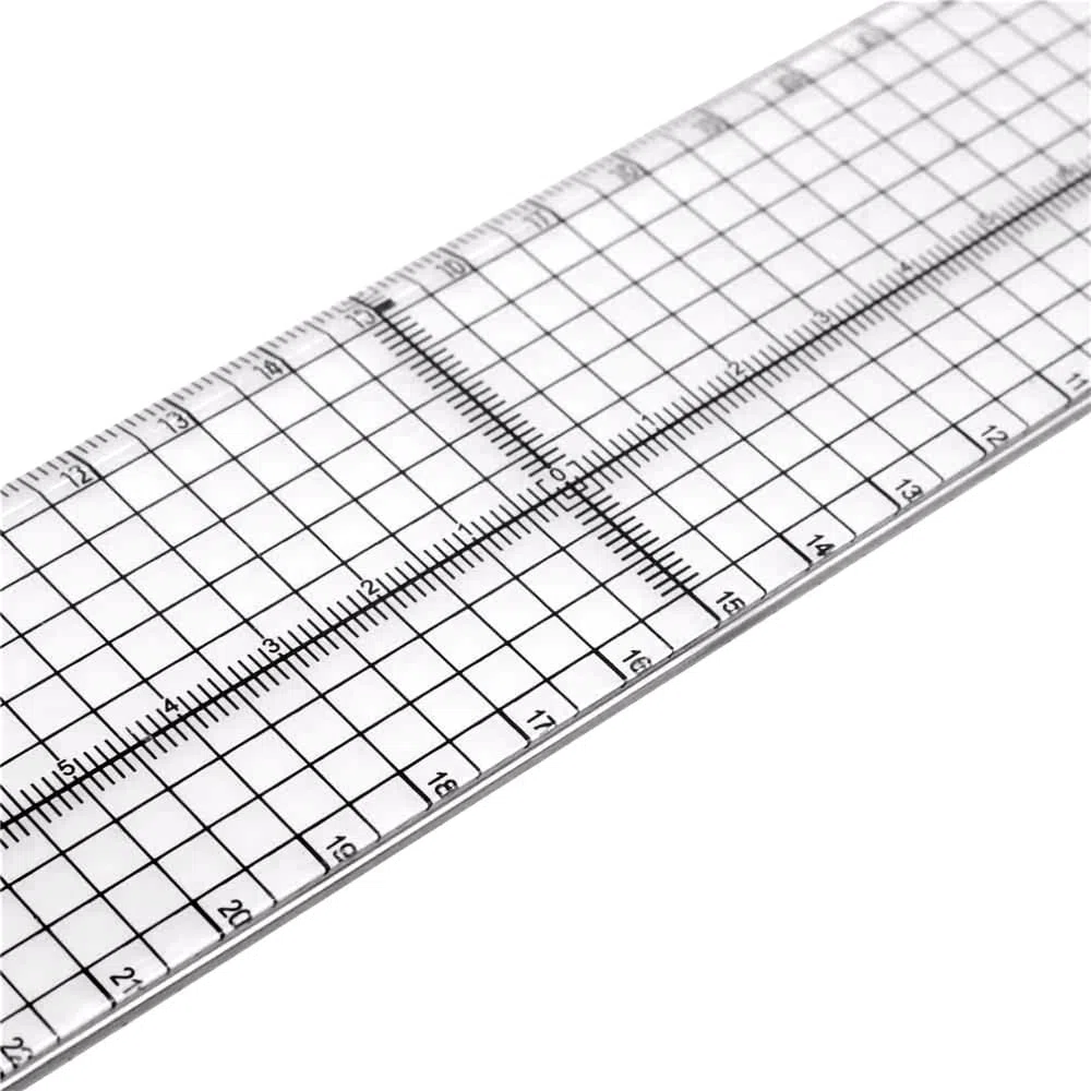 Righello da taglio con bordo in metallo, lunghezza 30 cm, larghezza 5 cm, trasparente con griglia di misurazione
