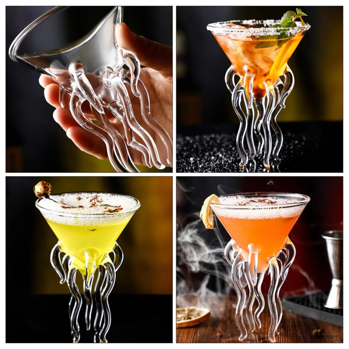 Bicchiere da Cocktail 150ml Pratico e Facile da Pulire in Vetro Trasparente a Forma di Polpo Infrangibile per Banchetti e Matrimoni Eleganti