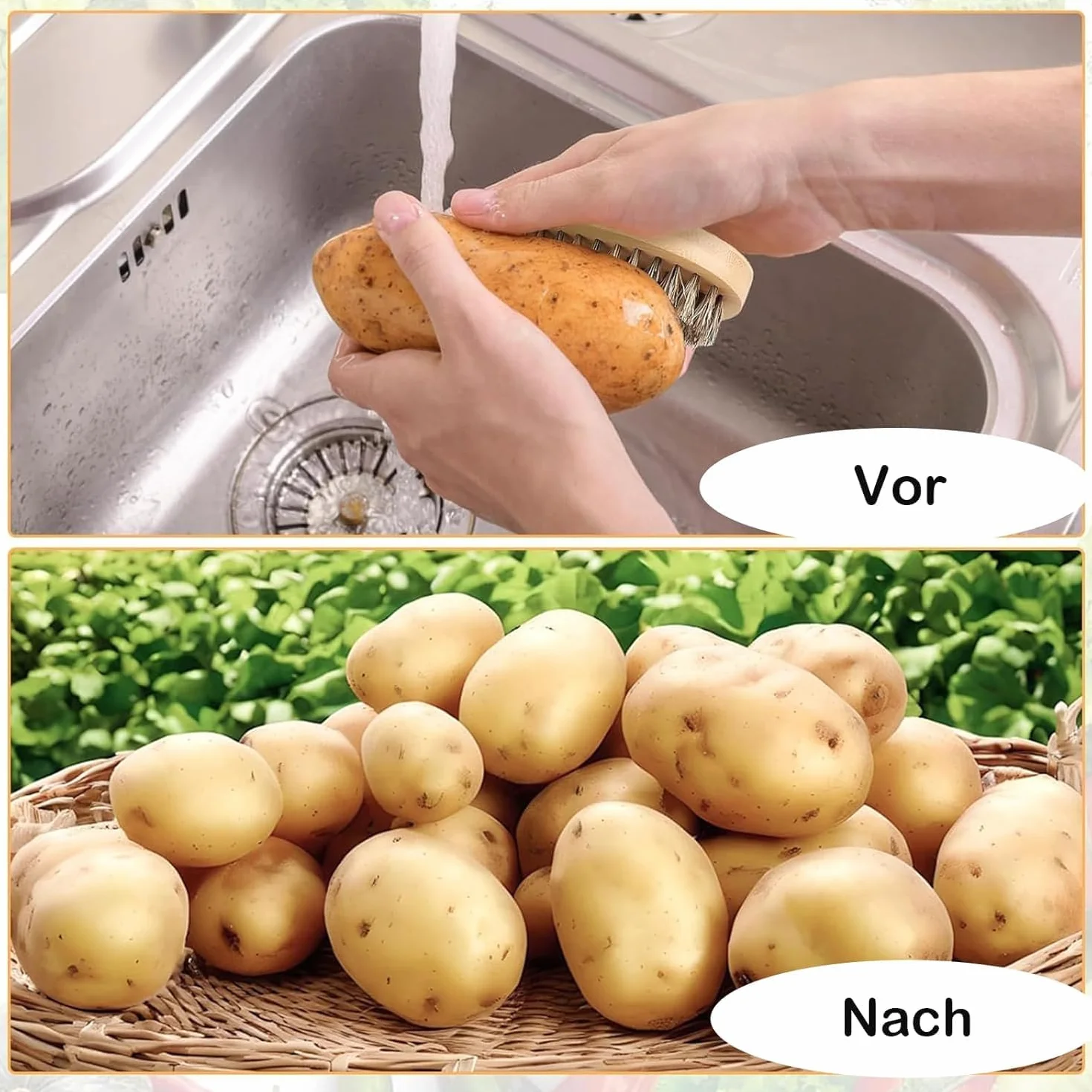 Spazzola per Verdure 5 Pezzi Spazzola per Lavare i Piatti Spazzole da Cucina Spazzola Setole Naturali Maniglia Ergonomica per Pulire Verdure, Frutta E Utensili da Cucina