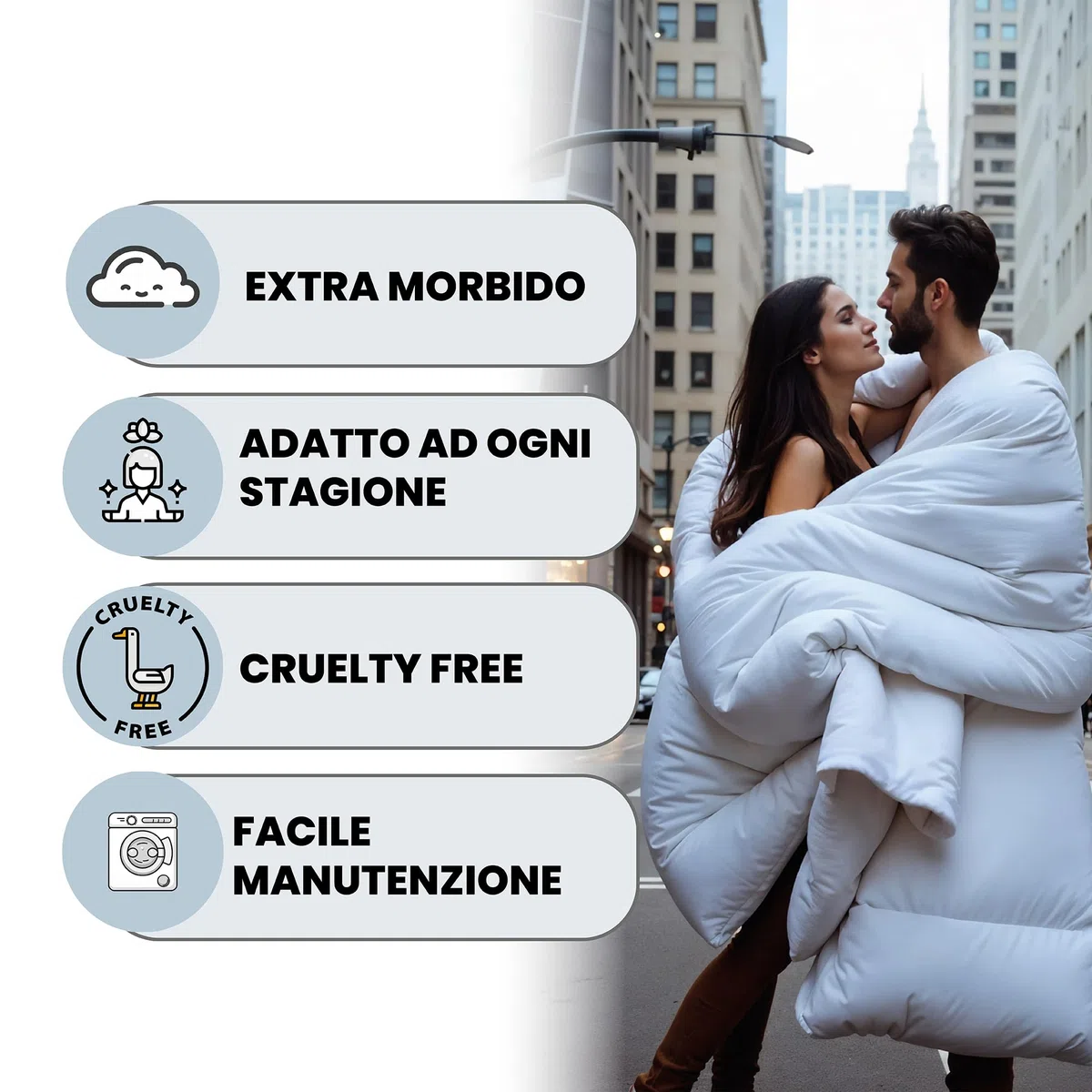 Italian Bed Linen Piumino 4 Stagioni Prestige, Microfibra, Bianco, 150 x 200 cm
