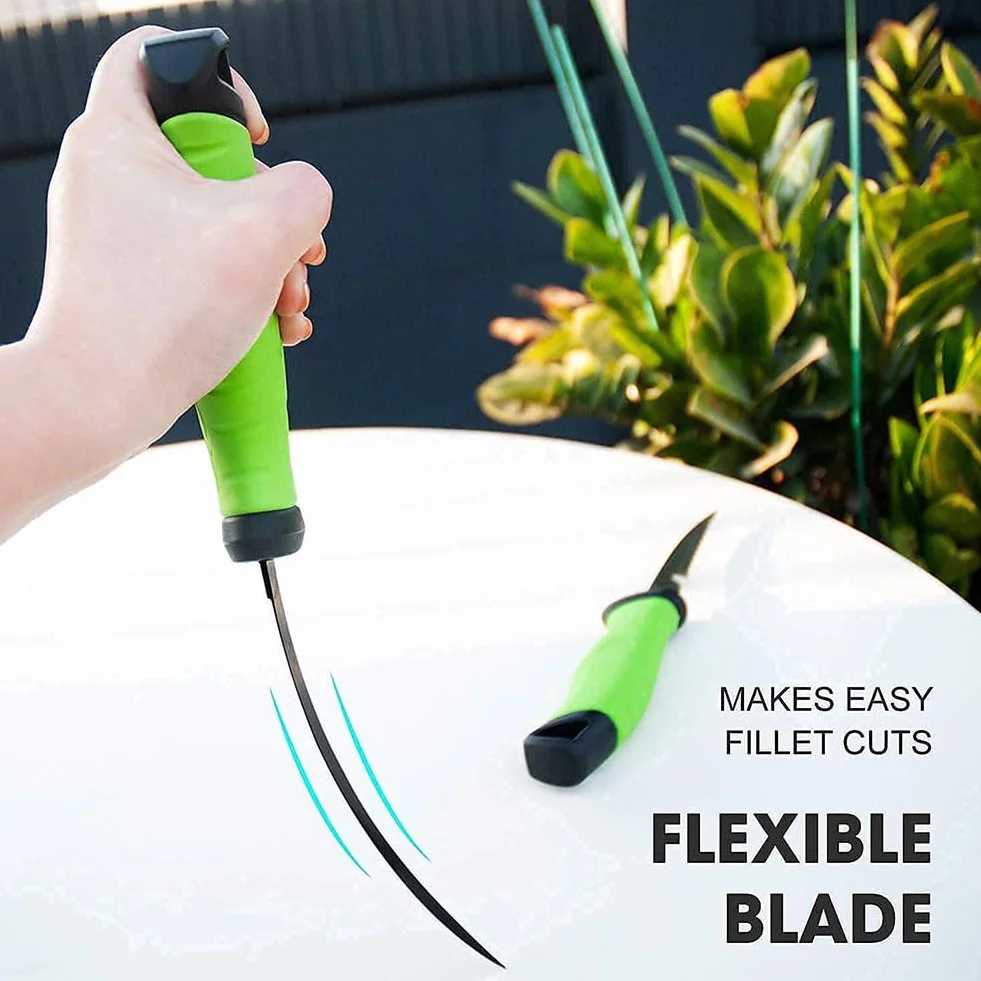 Comioke Coltello per Sfilettare 7", Coltello per Filettare, Coltelli da Disosso con Fodero Ventilato e Affilatore, per Disossare Carne e Pesce (Verde)