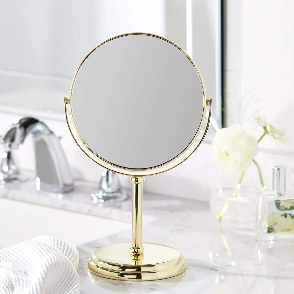 Amazon Basics Specchio Rotondo cosmetico Da tavolo, ingrandimento 1x/5x, 18.3 x 12.5 x 30 cm, oro, 7.2L x 4.92W cm