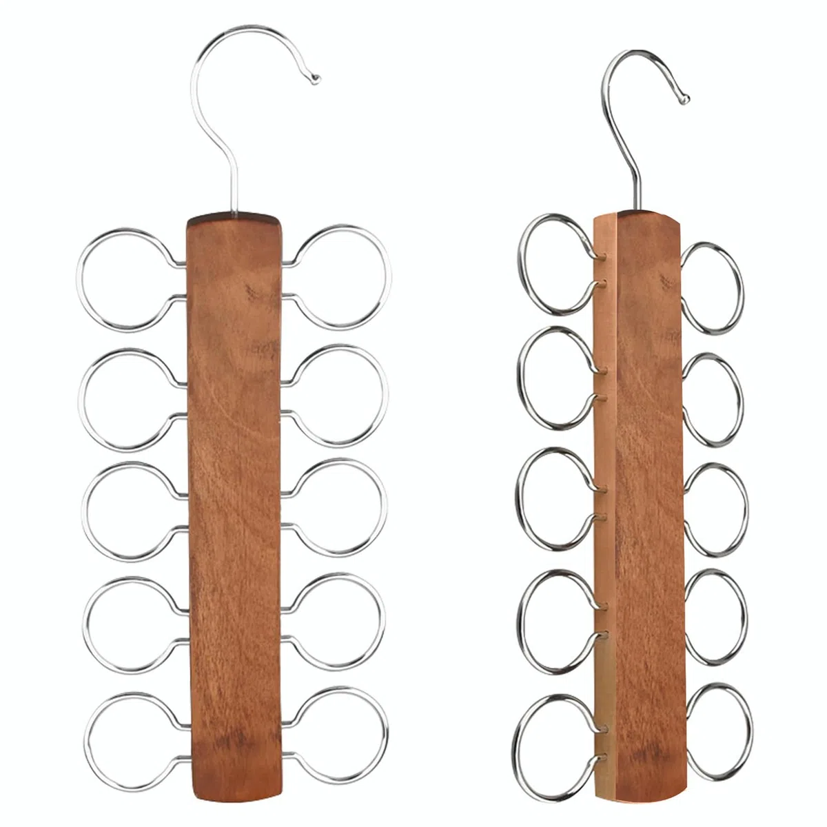 Supporto per sciarpe, in legno, con 10 fori, per guardaroba, cravatte, cinture, sciarpe, accessori (marrone, 2)