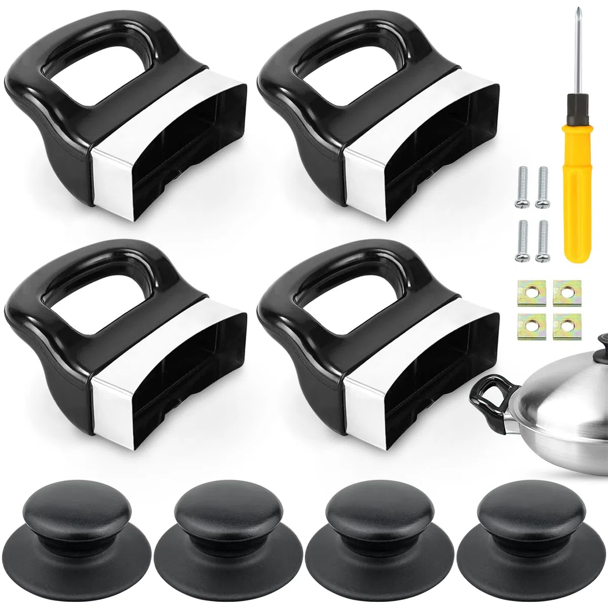4 Pezzi Maniglie per Pentola a Pressione, 70×60mm Pressione Manico per Pentola a Pressione,Vapore,Pentole di Ricambio con 4 Manici per Coperchi Pentole 1 Cacciavite