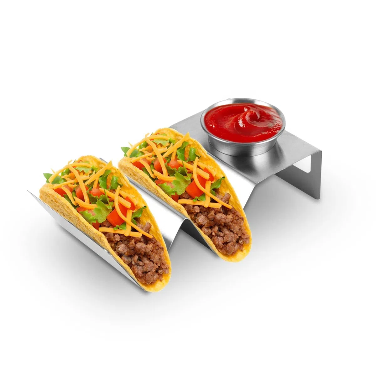 HERCHR Porta Tacos Messicani supporto per taco in acciaio inox con posacenere per salsa