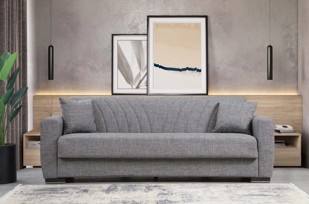 Divano Letto New York 3 Posti Grigio 210x75x80 cm Design Moderno
