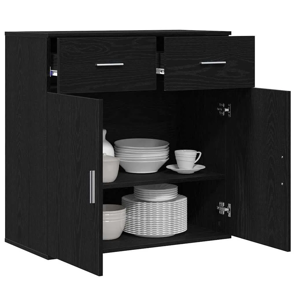 Credenza Rovere Nero 78 x 38 x 80 cm Legno Multistrato, Mobili,Armadietti e portaoggetti,Buffet e credenze, 28.45kg-871677