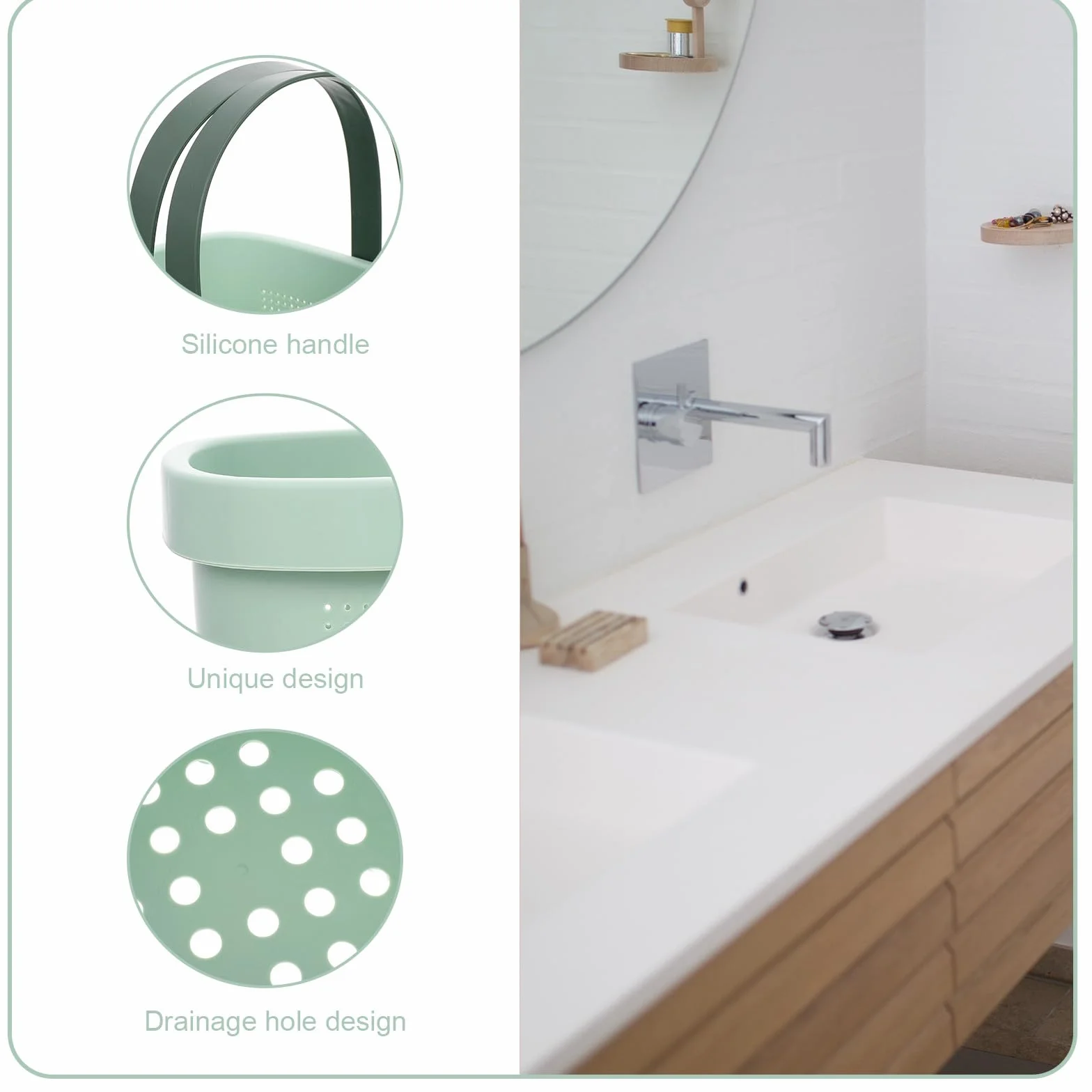 Cestino da Bagno Portatile Grande Capacità Manici in Silicone Design Scavato Organizer per Doccia e Cosmetici