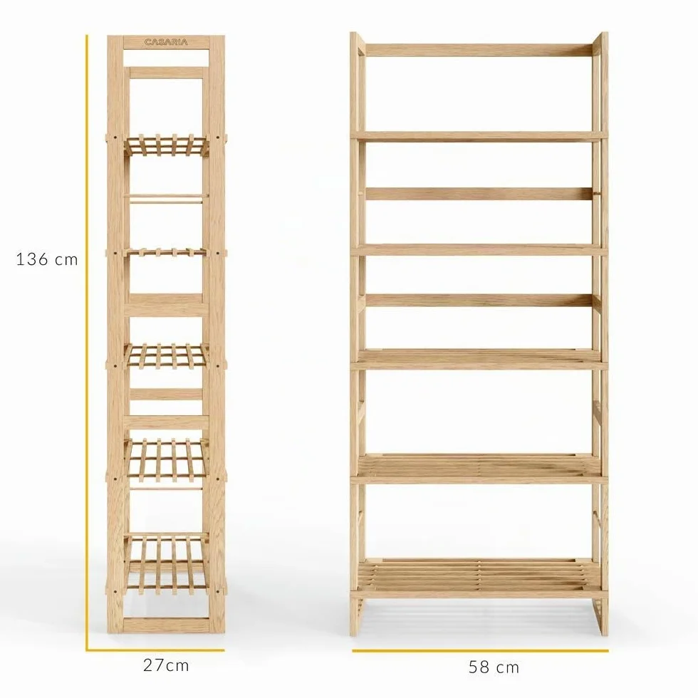 Casaria Scaffale da bagno in Legno 5 Ripiani Mobiletto da Cantina 135,5 x 58 x 27 cm Libreria Salvaspazio Portaoggetti