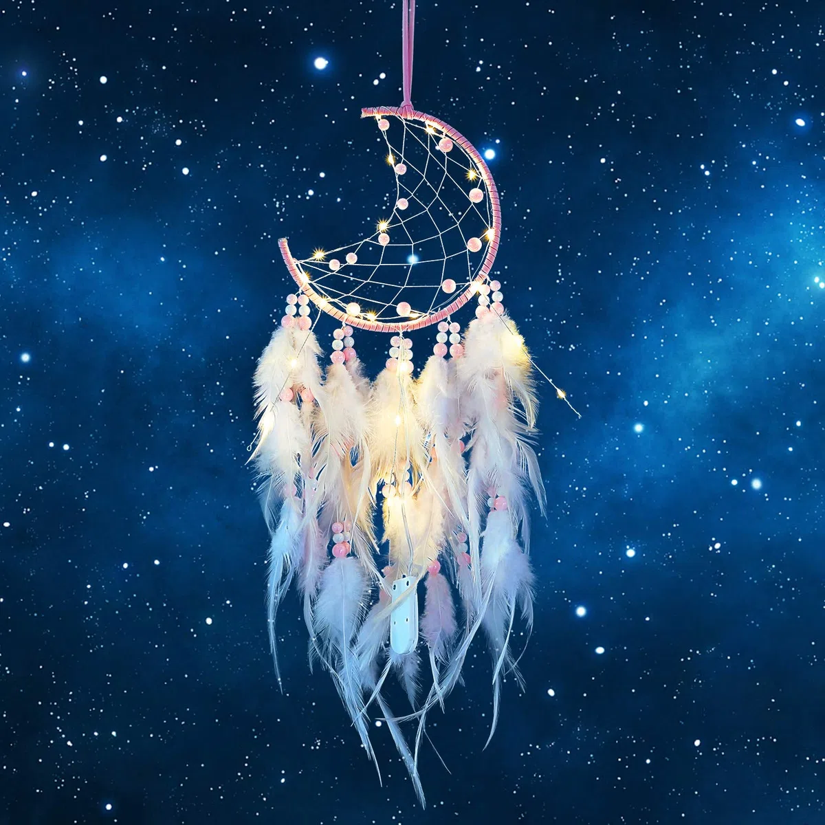 Acchiappasogni LED con Piume, Fatto a Mano Acchiappasogni Indiano Dream Catcher per Decorazione Parete di Nozze Camera da Letto Casa Ragazze Bambini Regalo di Compleanno