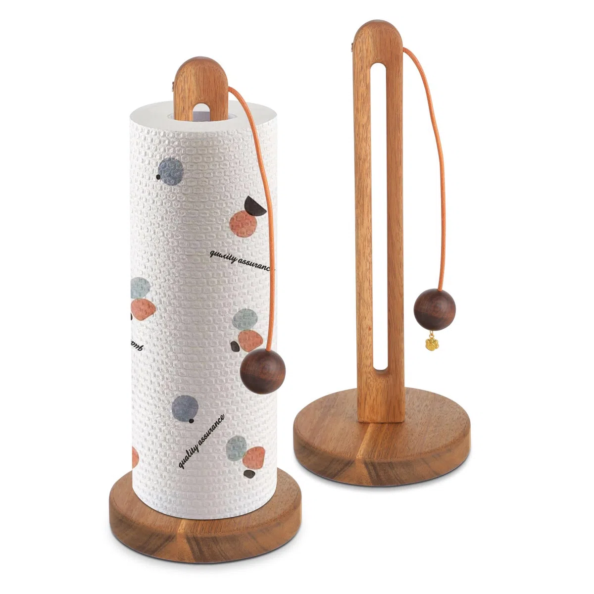 Porta rotolo da cucina in legno di acacia-Design con ganci e antiscivolo-Perfetto per porta rotolo cucina e porta scottex-Compatibile con rotoli standard e grandi