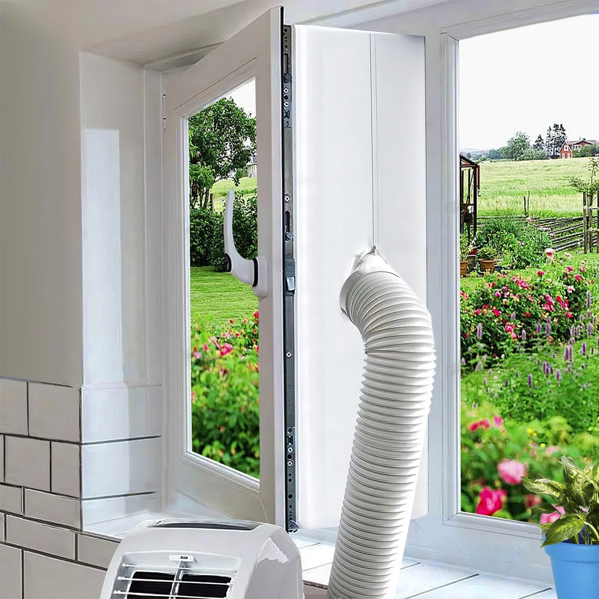 Climatizzatore per finestra con doppia chiusura lampo, 400 cm (157"), tubo di scarico, climatizzatore, finestra, impermeabile, Hot Air Stop per climatizzatori mobili, asciugatrice, asciugatura