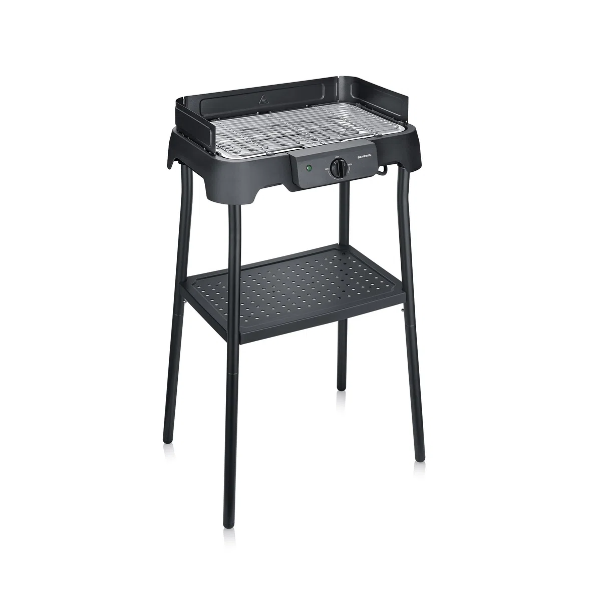 Severin Barbecue elettrico con supporto, temperatura regolabile 35-200 gradi Celsius, riscaldamento rapido, 38 x 22 cm, griglia da tavolo con vassoio di raccolta, griglia in acciaio inox, griglia da