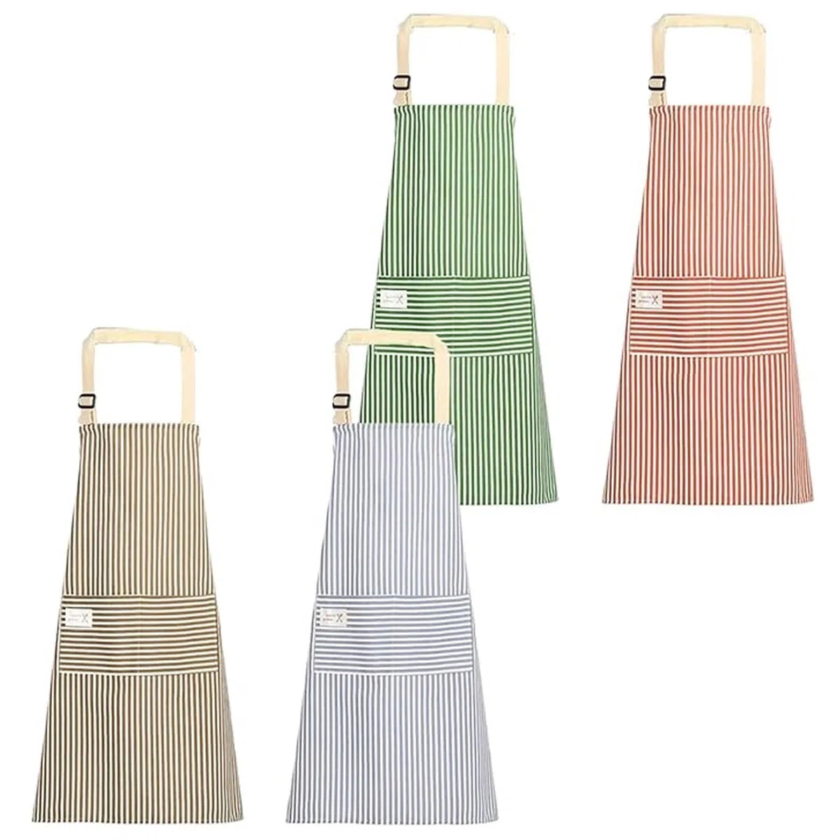 4 Pezzi Grembiule Cucina Donna/Uomo, Regolabile Apron Grembiuli da Cucina Donna Cotone Lino con 2 Tasca per Cucinare, Cuocere, Dipingere, Lavori Domestici (4 colori)