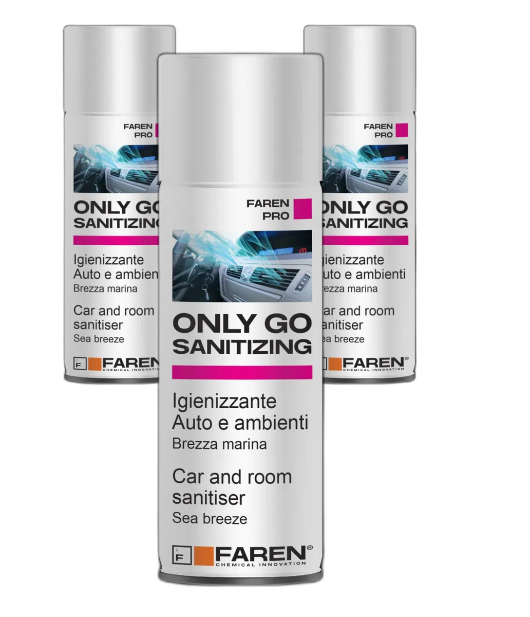 Faren ONLY GO, Igienizzante Auto e Ambienti Spray, purifica e deo rinfresca l'aria in piccoli ambienti, 200ml (3pz)