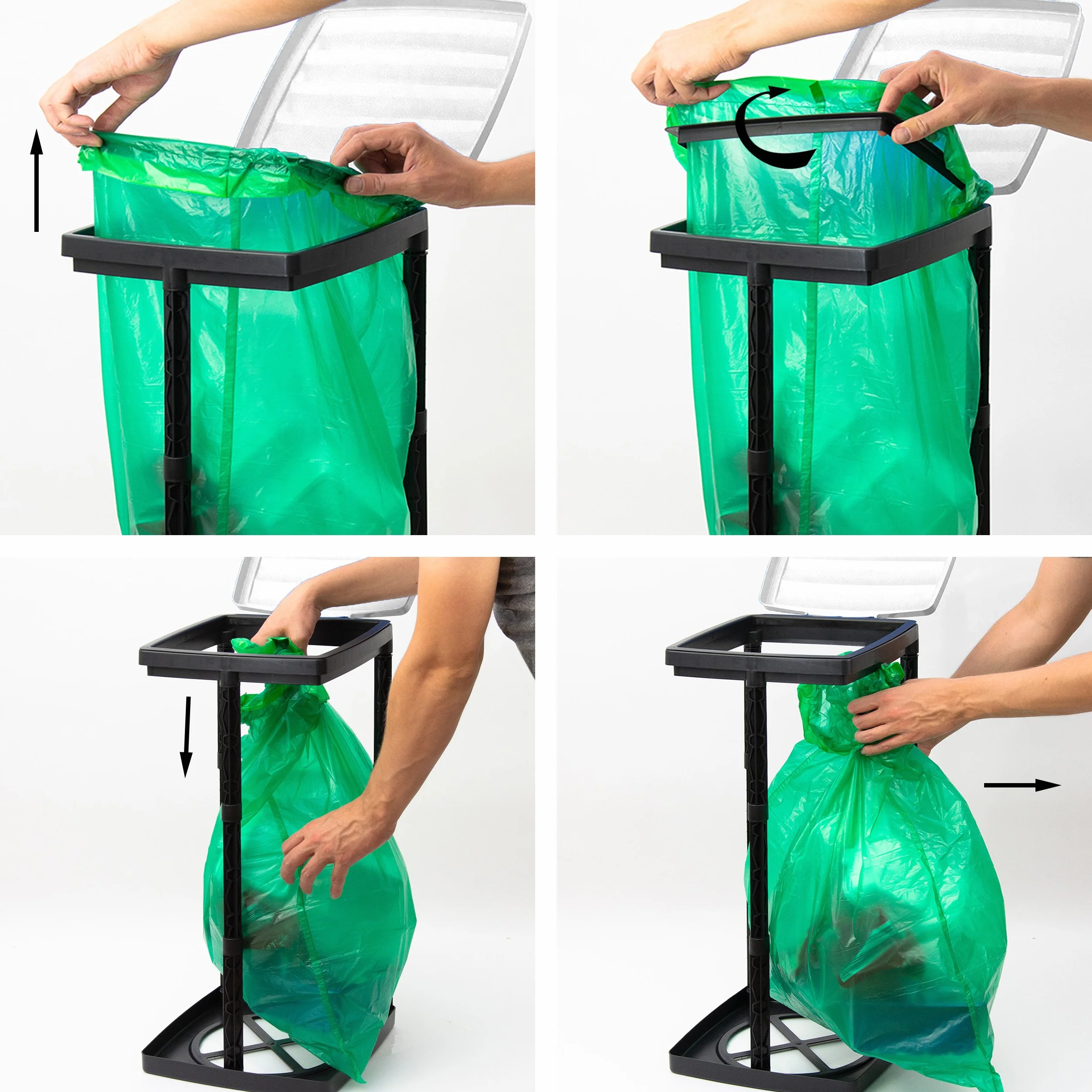 Grizzly porta sacchi spazzatura, 1x portarifiuti cestino per rifiuti con coperchio grigio, sistema a innesto regolabile in altezza con anello di fissaggio, per di diverse dimensioni da 25-120 litri