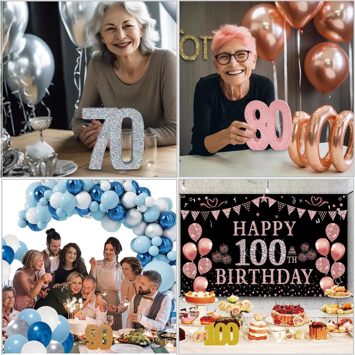 Decorazione da tavolo glitterata numero 100 in oro rosa, decorazione da tavola, centrotavola per centesimo compleanno