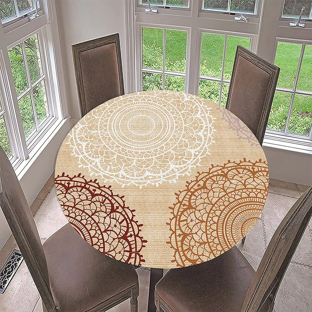 Morbuy Tovaglia Rotondo 90 cm, Impermeabile Copritavolo Rotondo con Elastico in Poliestere, Mandala Lavabile Tovaglie da Tavola per Salotto Pranzo Giardino, Per la tabella da 70-80 cm