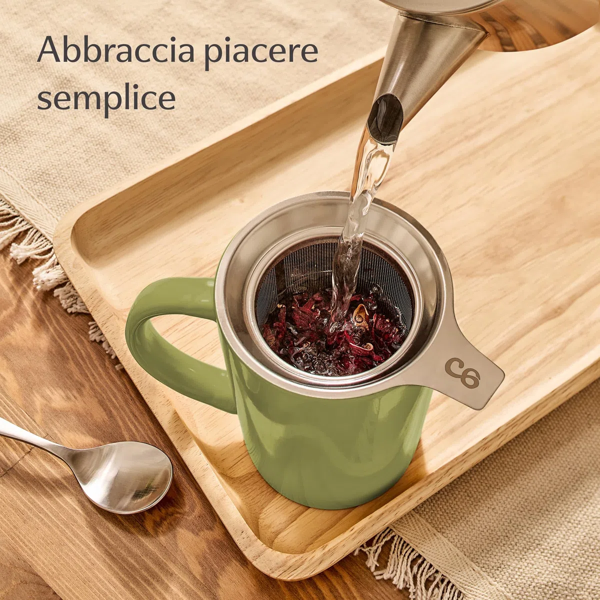 Cosumy Tazza di Ceramica con Filtro e Coperchio - 400ml Grande - Con Manico - Lavabile in Lavastoviglie - Per Tè e Infusi (Verde Matcha)