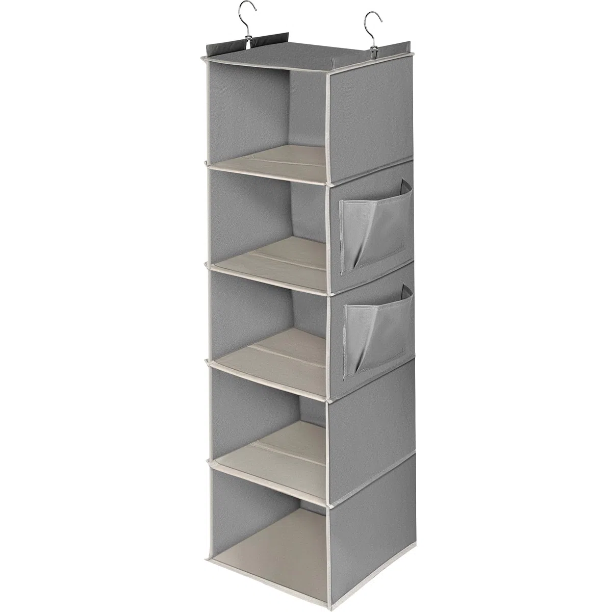 Cozary Organizer Armadio da Appendere 5 Ripiani, Organizzatore Armadio Pieghevole, Organizer da Appendere con Ganci in Metallo, per Camera da Letto- Grigio