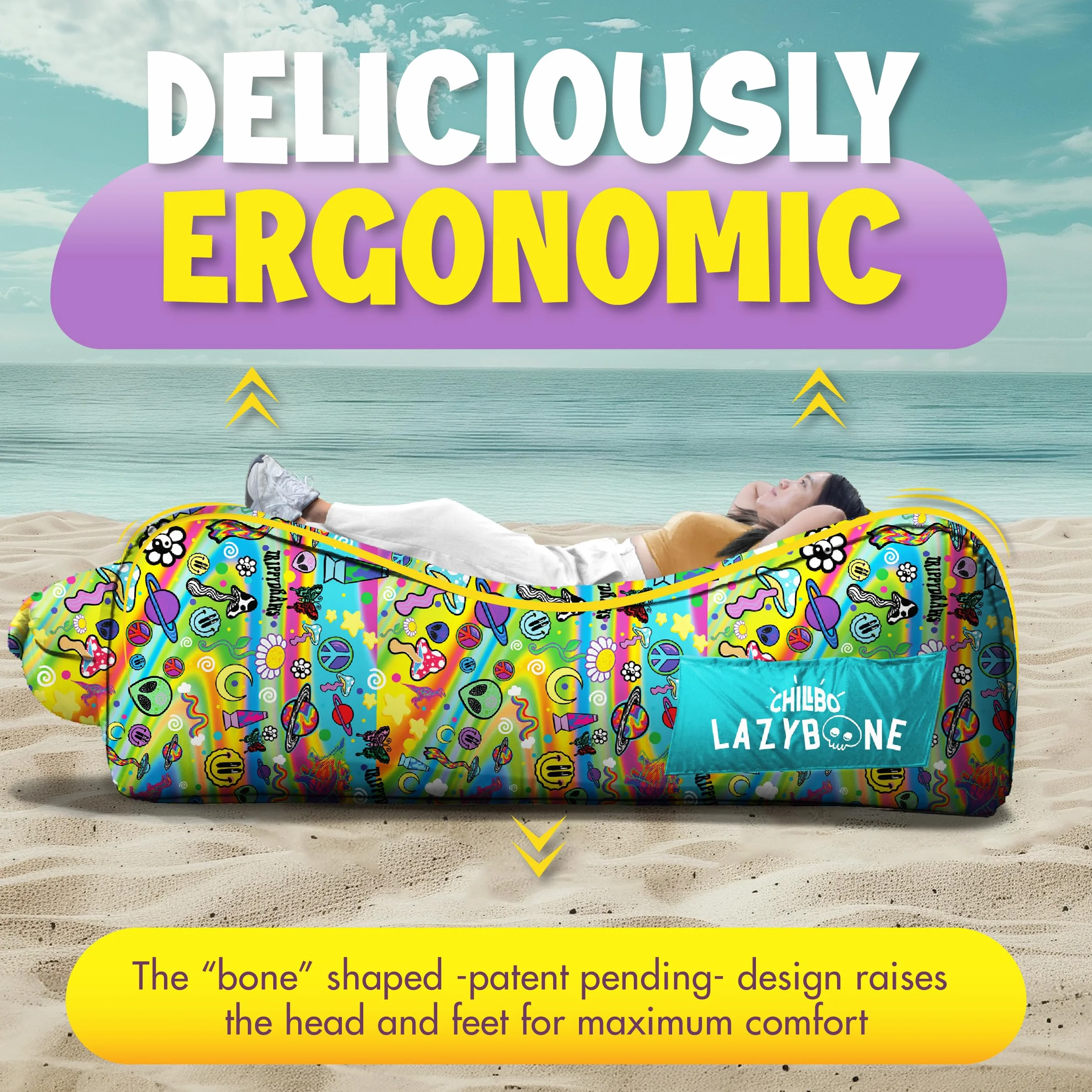 Chillbo Lazybone Lounger, Divano Gonfiabile Unisex, TrippyDraws, XL