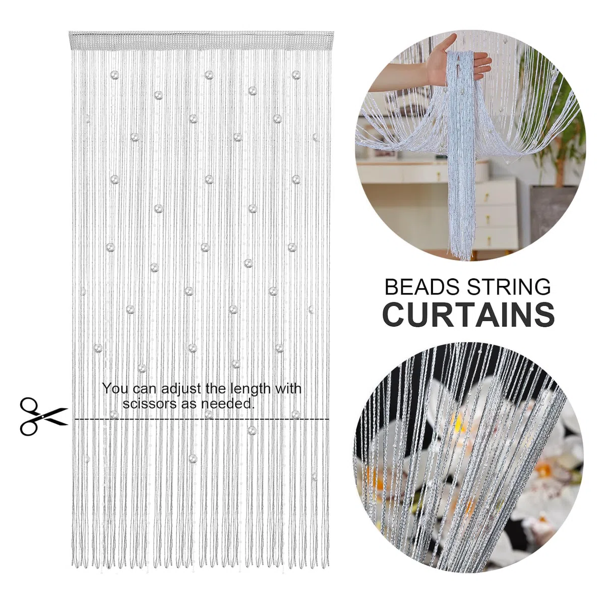 Tenda a Fili con Perle Bianche 100 x 200 cm - Protezione Dagli Insetti per Porta e Balcone con Perline