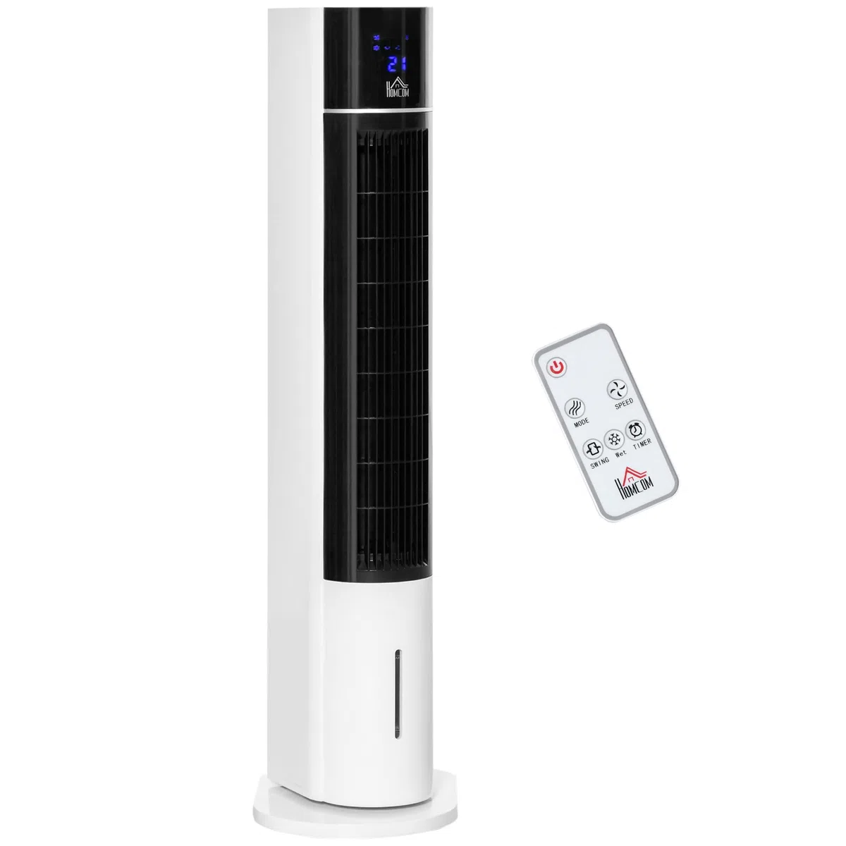 HOMCOM Ventilatore a Torre Raffrescatore Evaporativo 3 Modalità e 3 Velocità, Raffreddatore d'Aria Portatile con Timer, Oscillazione e Telecomando, 60W, Bianco
