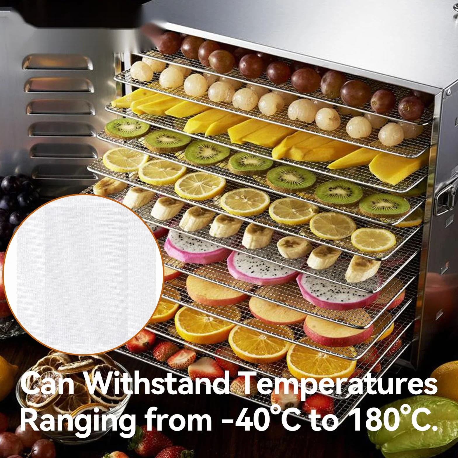 10 Pezzi Fogli Disidratatori in Silicone,38.5×28.5cm Antiaderenti Tappetini Disidratatore Frutta e Alimenti,BPA-Free Pellicole per Essiccatore Automatico,per Cottura,Pasticceria e Snack Salutari