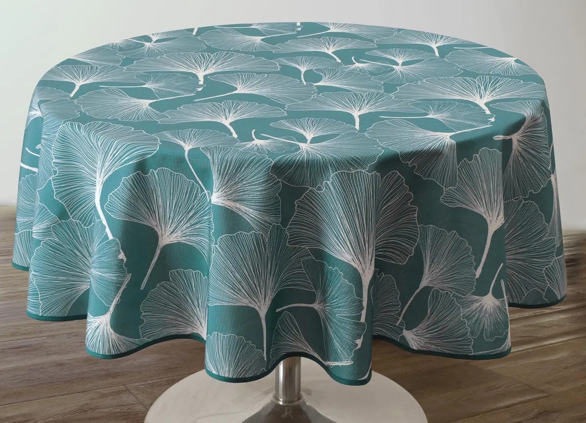 Le linge de Jules Tovaglia antimacchia Biloba verde, rotonda, 160 cm