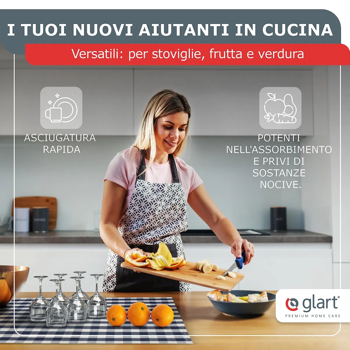 Glart 48GI2 Set di 10 Asciugamani da Cucina, 50x70 cm, 100% Cotone Oeko-TEX Standard 100, grigio, prelavati, panni per cucina e lavaggio, ancora più assorbente ad ogni lavaggio