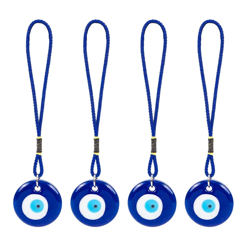 WEBEEDY 4 pezzi blu malocchio ornamento da appendere auto malocchio ciondolo ciondolo auto specchietto retrovisore accessori turco greco amuleto per buona fortuna e protezione, regalo di Natale e