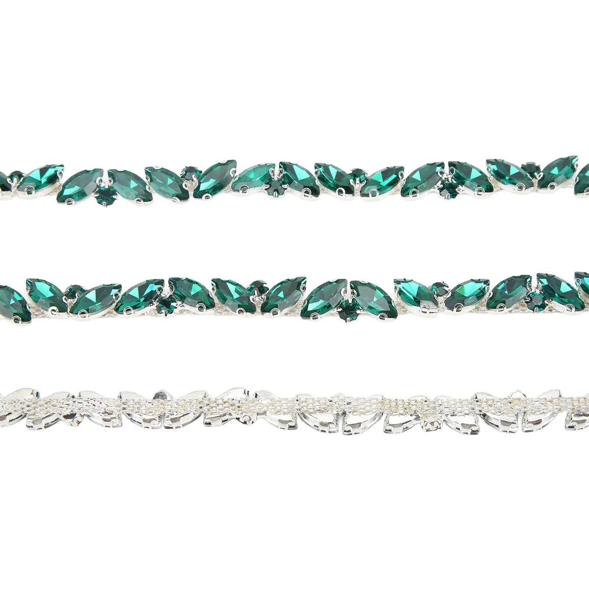 Tnfeeon Catena di Rifiniture con di Vetro da Cucire su, Catena Stretta per Gioielli Fai da Te, Decorazioni per Matrimoni(Buco Verde)