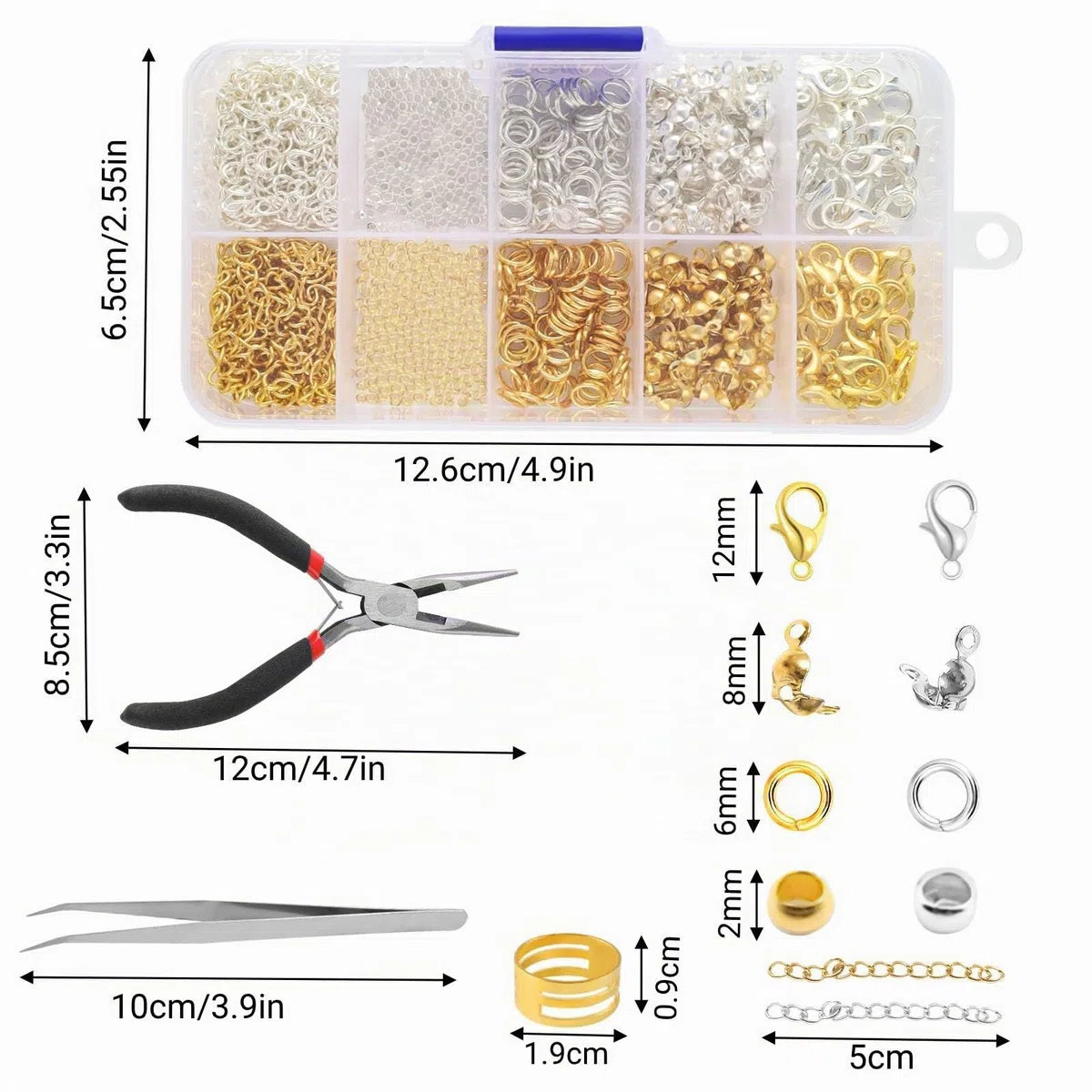 Set di 583 chiusure per bracciali, chiusure per catene, chiusure per braccialetti di perle, fai da te con pinza per gioielli, pinzette