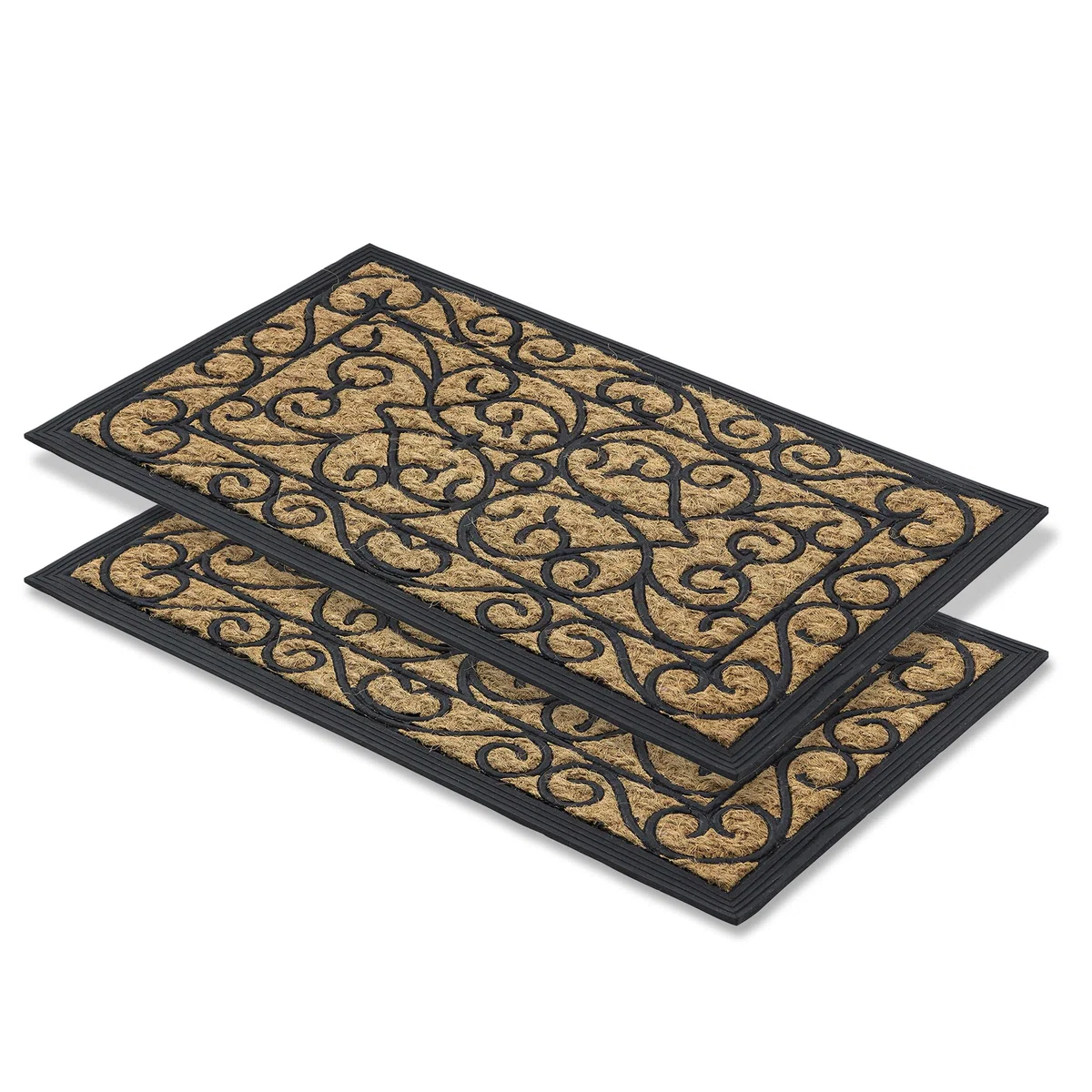 Astra Zerbino antiscivolo per esterni resistente alle intemperie - Coco Deluxe zerbino d'ingresso in gomma e cocco - 45x75 cm set di 2 Rilievo