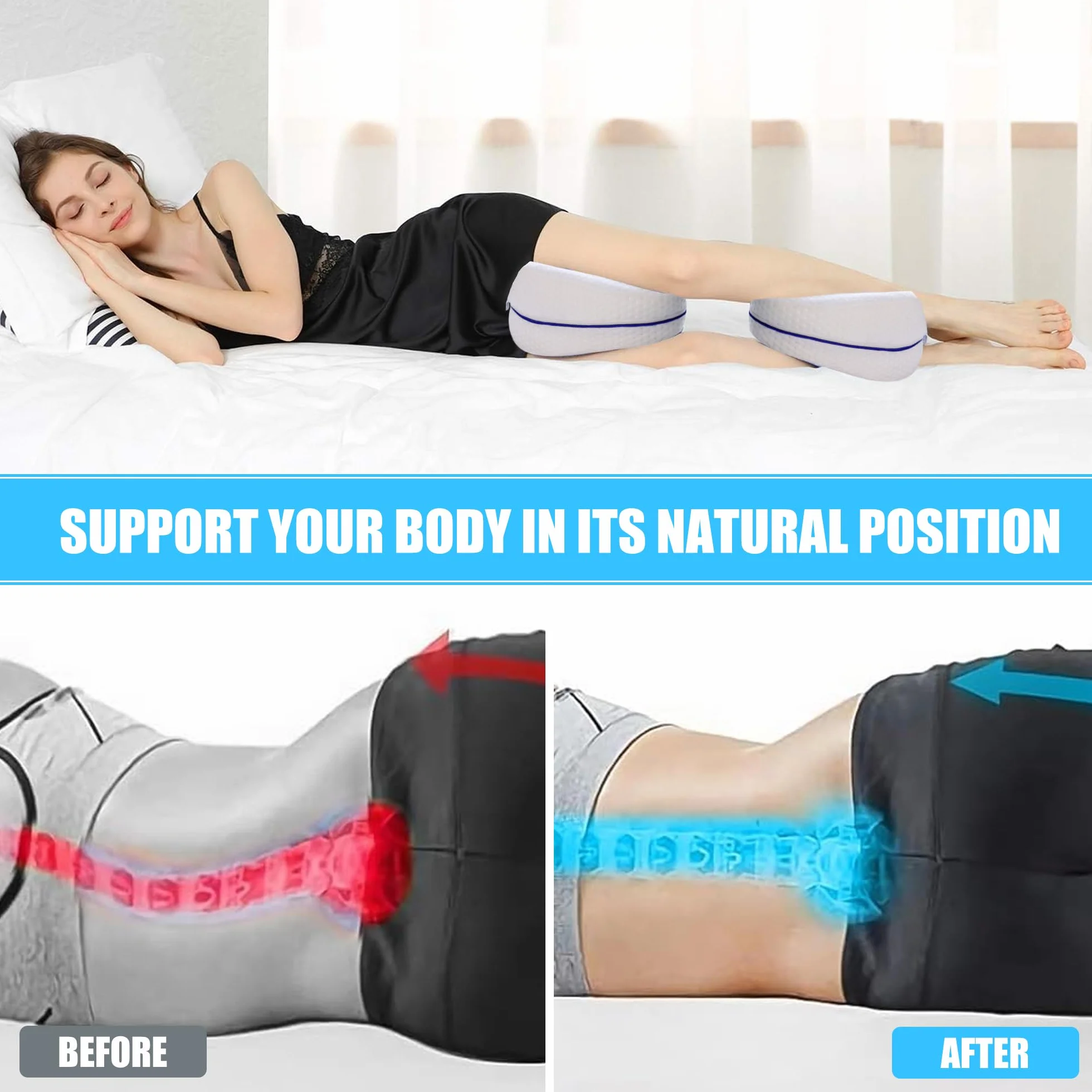 JAADU Cuscino Ortopedico Gambe, Cuscino per Ginocchia con Schiuma Memory Foam, Design a Cuore Doppia Faccia, per Dormire sul Fianco, Allevia Sciatica e Dolori alle Gambe