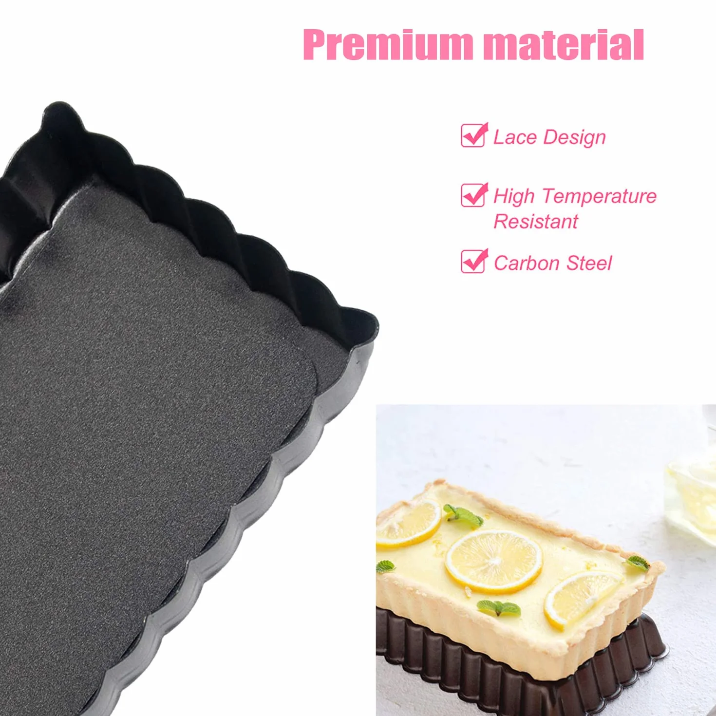 Stampo per torta rettangolare, fondo rimovibile, antiaderente, per biscotti e muffin, formato quadrato, 36,5 x 14,5 x 3 cm