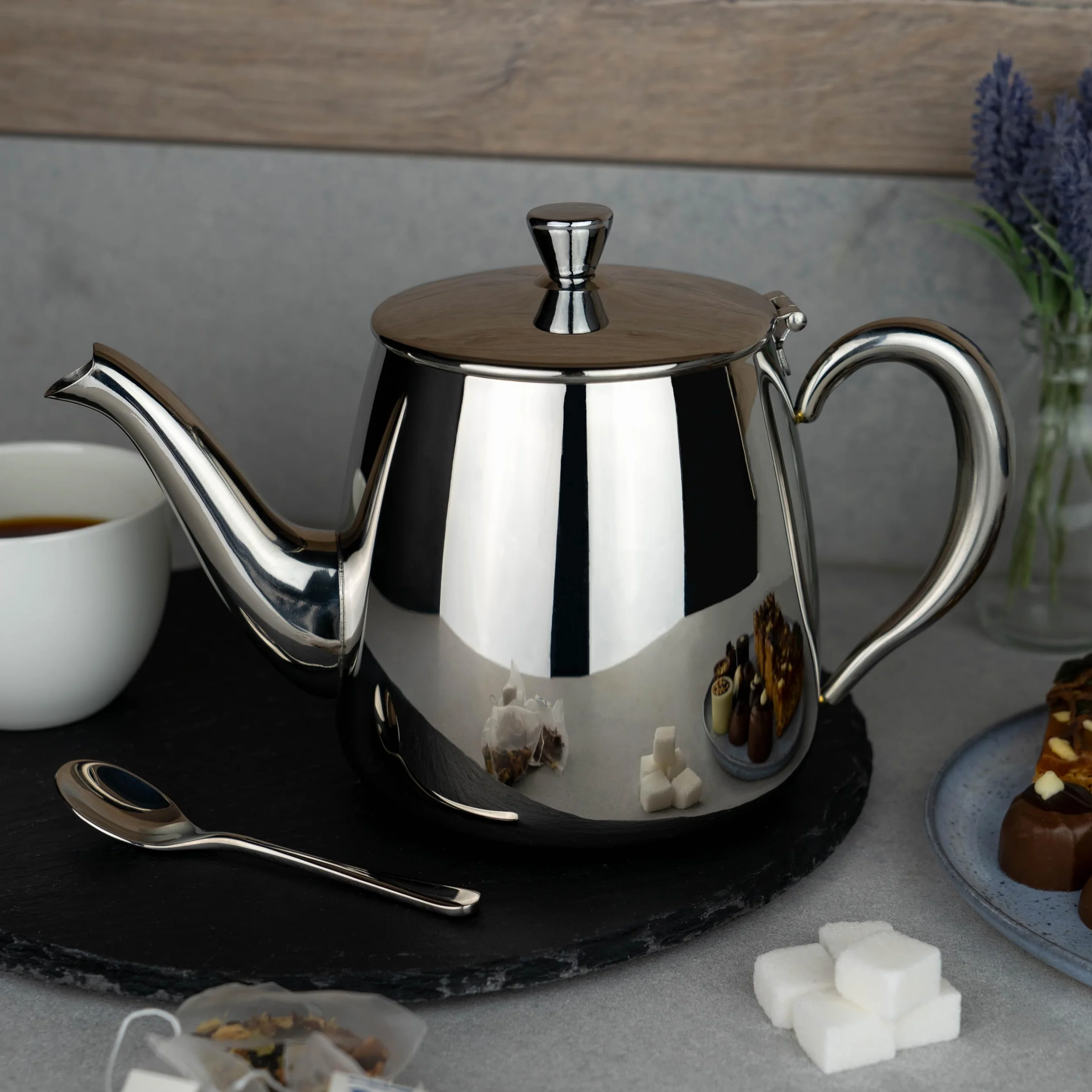 Café Olé Premium Teiera, 370 ml, per 1 persona, acciaio inossidabile, design classico con finitura a specchio, beccuccio perfetto per versare