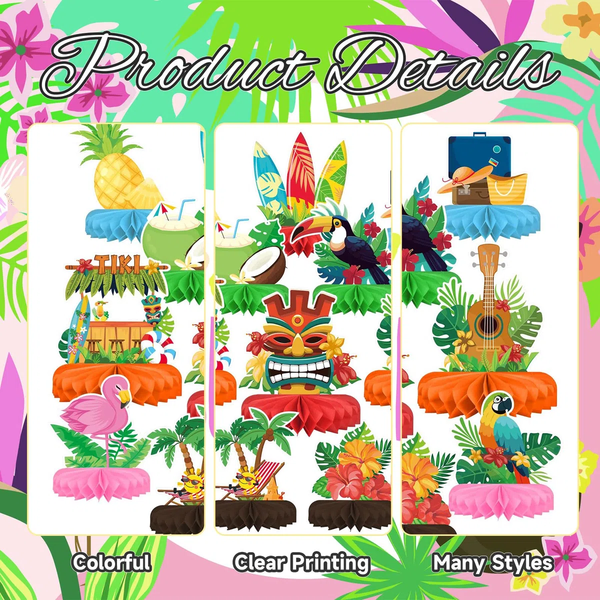 Set Decorativo per Festa Luau Hawaiana: Tema Aloha con Centrotavola A Nido D’Ape A Luau, Perfetto per Tiki E Celebrazioni Hawaii