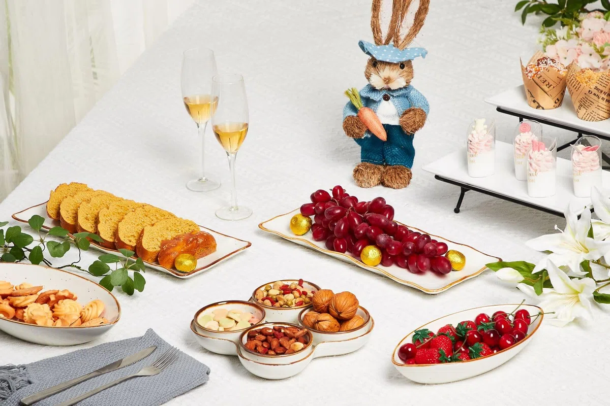 ONEMORE Set di 2 Piatti da Portata Rettangolari, Piatti Grandi in Porcellana 38 cm, Piatti da Portata Bianchi per Buffet, Sushi, Torte, Antipasti a Casa, Feste o al Ristorante, Bianco