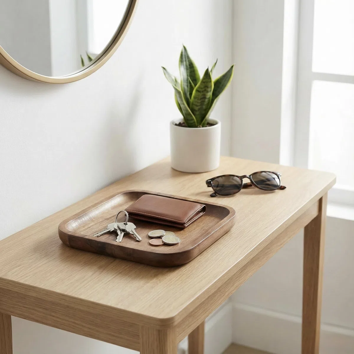 Vassoio in Legno di Acacia – Design Elegante, Multiuso per Casa, Cucina, Bagno e Ufficio – Ideale come Organizer, Svuotatasche o Vassoio da Servizio (15x15cm)