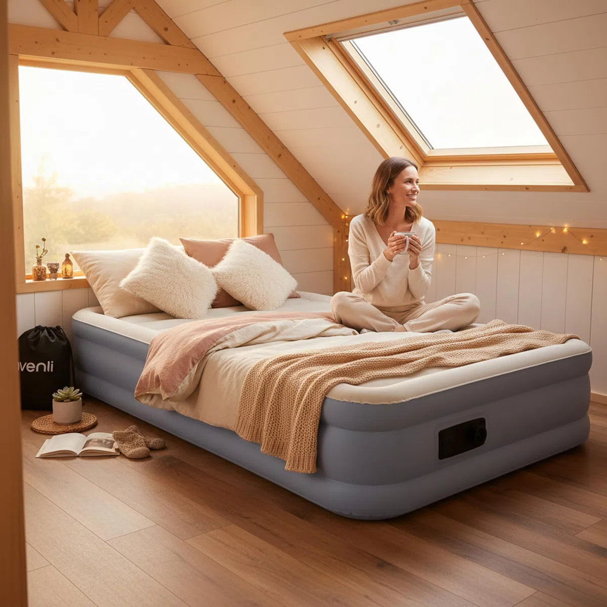 AVENLI Materasso gonfiabile autogonfiabile Twin-Size 191x99x33 cm, 1 persona, I-Beam, autogonfiabile, fino a 100 kg, grigio, campeggio letto ospiti outdoor