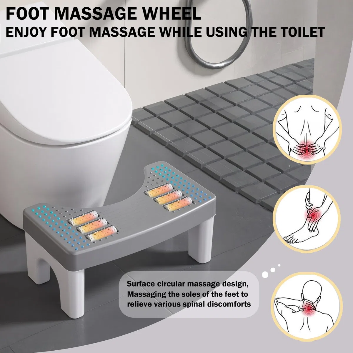 Sgabello da WC, sgabello tozzo per bagno, sgabelli per cacca con funzione massaggiante, per alleviare la stitichezza per adulti, poggiapiedi antiscivolo, adatto per adulti e bambini (grigio)