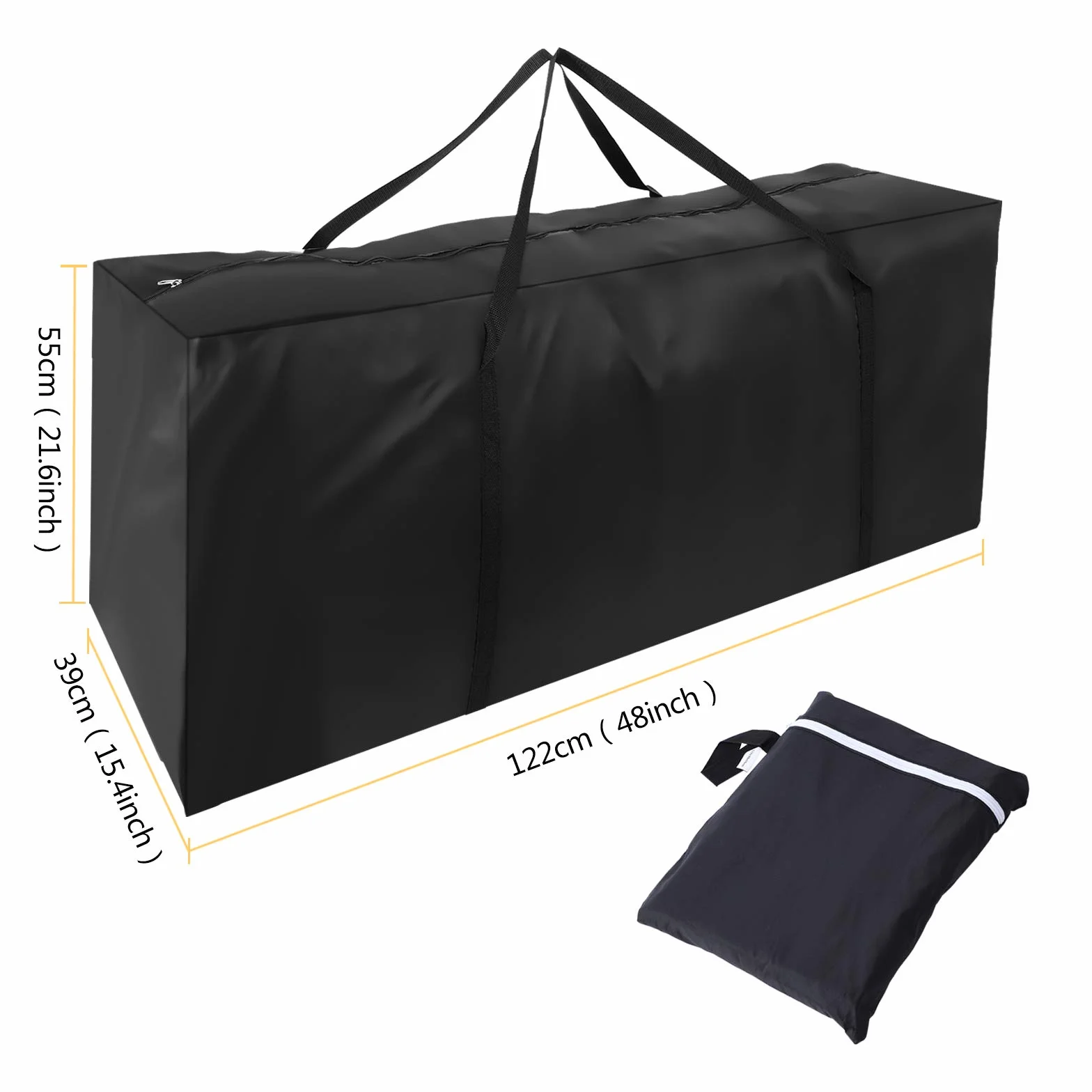 Herefun Borsa di Stoccaggio Tessuto Oxford 210D Impermeabile, Borsa per Cuscini da Giardino 122 x 39 x 55 cm, Nero con Zipper, Portatile e Durabile